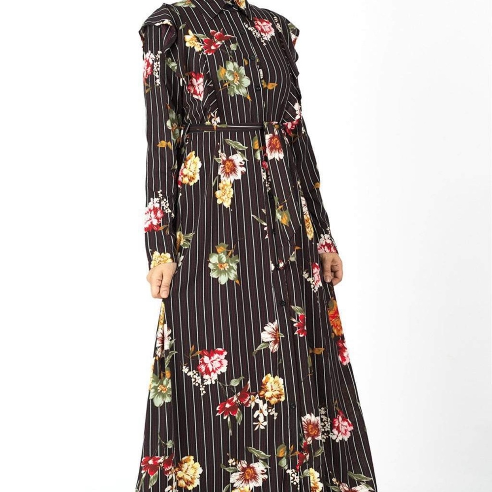 Floral and stripes button maxi dress